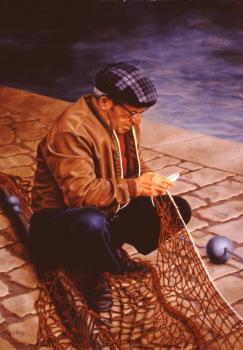 Ann James Massey : Fisherman Mending His Net